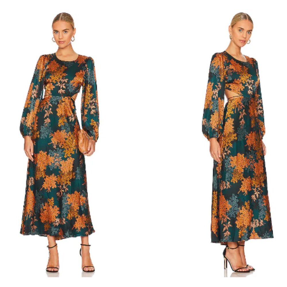 Astr Teal Midi Dress with Orange Floral Motif
